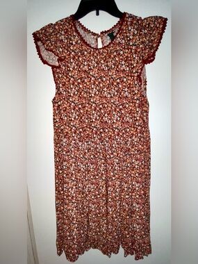 wild fable Rust Floral Mini Dress with Ruffle Sleeves